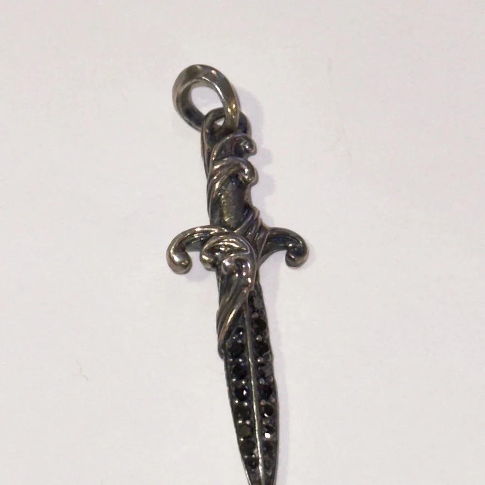 David Yurman Sterling Silver Dagger Pendant with Black Diamonds